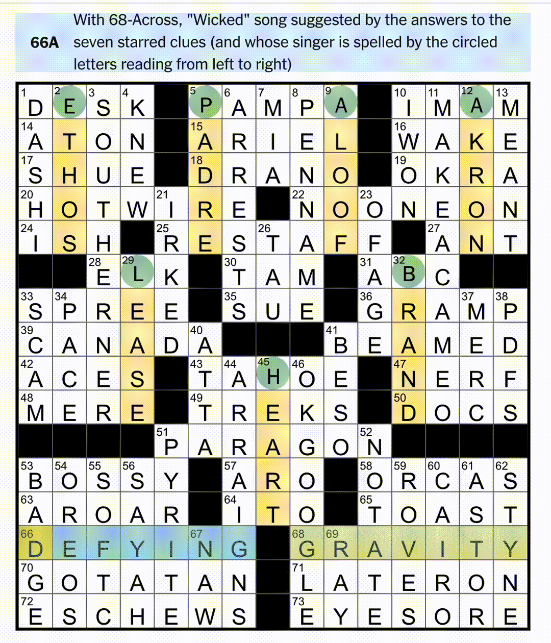 Solved crossword puzzle from 10/30/2025