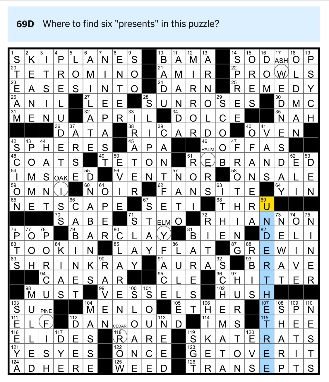 Solved crossword puzzle from 12/21/2025