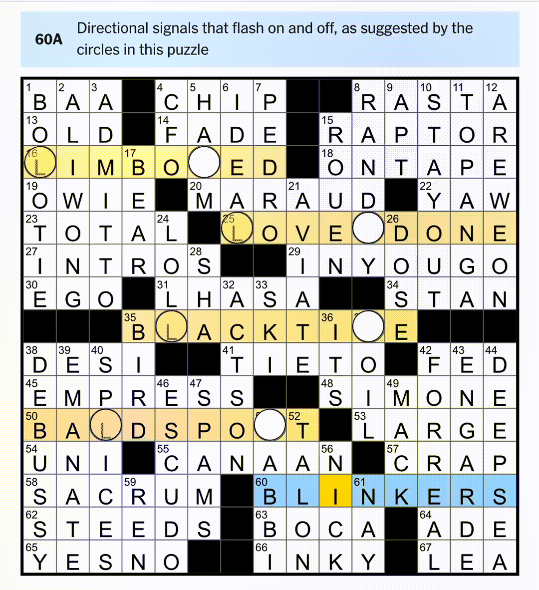 Solved crossword puzzle from 07/03/2025