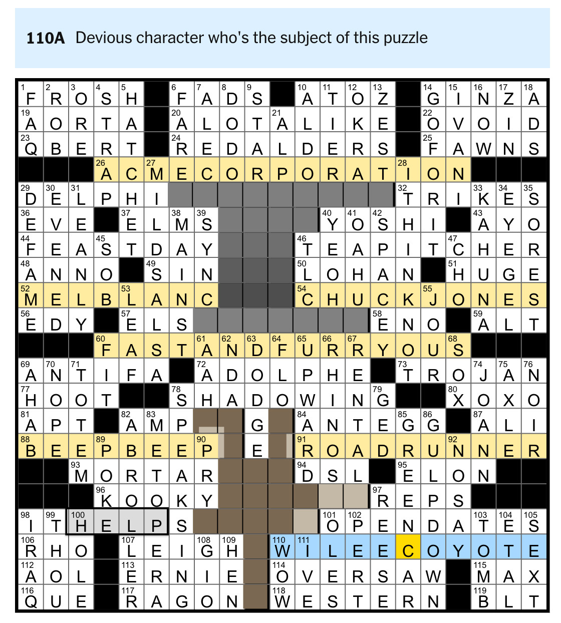 Solved crossword puzzle from 09/14/2025