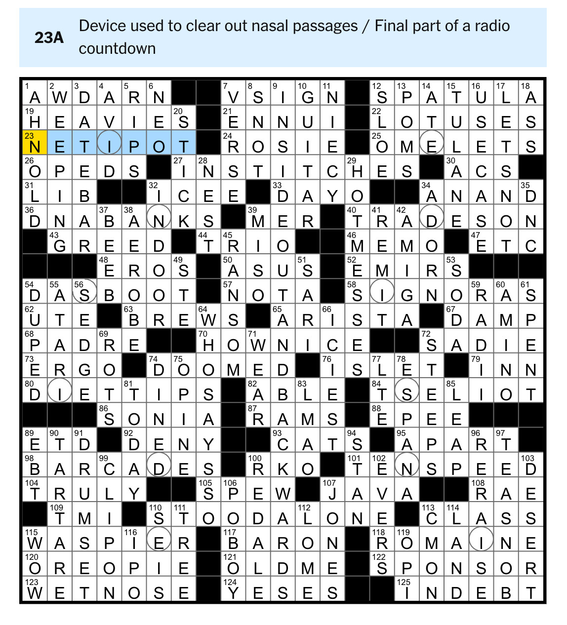 Solved crossword puzzle from 06/15/2025